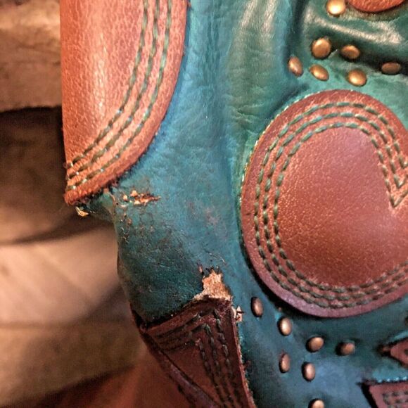 VERY VOLATILE Brown Teal Embroidered Faux Vegan Leather Cowboy Boots 8.5 - Picture 6 of 9